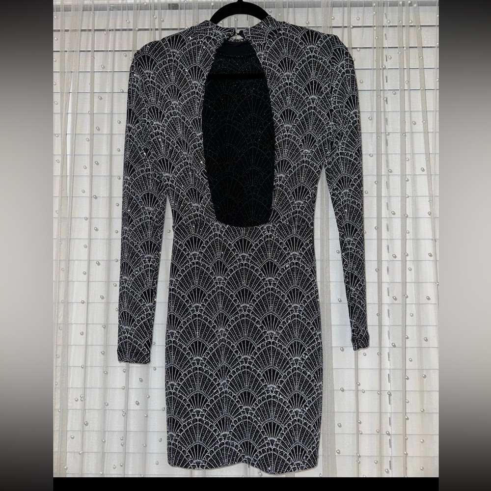 Black And Silver Patterned Dress - image 3